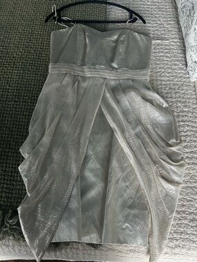 Badgley Mischka Strapless Silver Shimmer Cocktail Dress